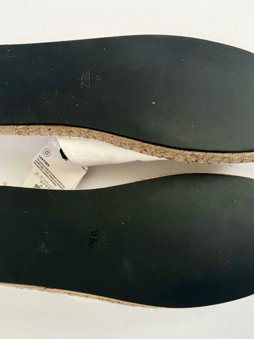 ZARA WHITE LEATHER OPEN BACK ESPADRILLES